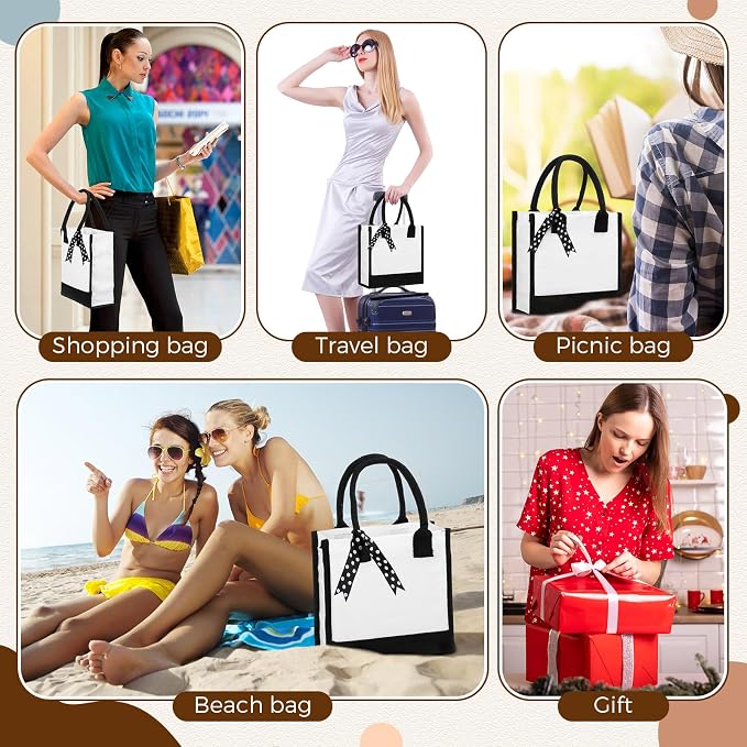 Sunnymove 12 Pcs Small Canvas Tote Gift Bags Bulk for Women Size 10 x 10 x 4 Inch Sublimation Personalized Blank Shopping Tote with Handle for Wedding Bridesmaid Birthday Party - Image 5