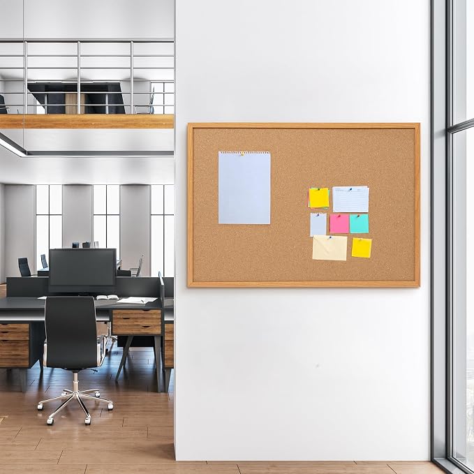 Cork Board Bulletin Board 30 x 42, Oak Framed 4x3 Corkboard | Hanging Office Board for Wall Decor, Large Wall Mounted Notice Pin Board with 15 Push Pins, Ideal for School, Home & Office - Image 3