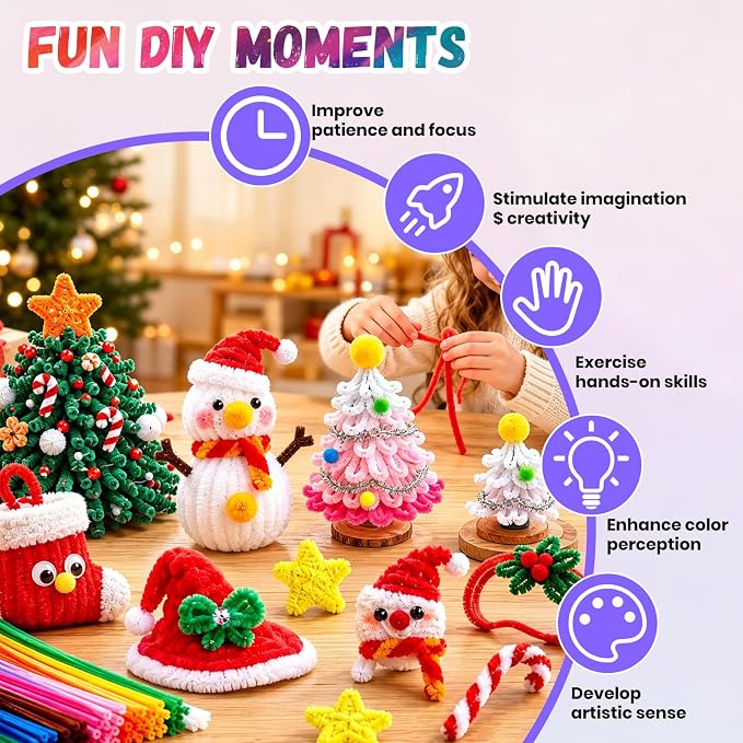 1200 PCS 24 Colors Pipe Cleaners | Pipe Cleaners Bulk for Crafts, Multi-Color Chenille Stems for Projects Creative DIY Room Decor(12inch*6mm) - Image 6