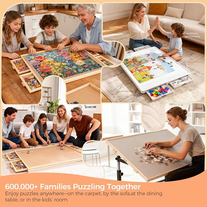 ALL4JIG 1000 Piece Rotating Puzzle Board with 4 Drawers 20.94"x28.74"Portable Wooden Jigsaw Puzzle Table for Adults,Lazy Susan Spinning Puzzle Boards Birthday Gift for mom,Surface for Lego Building - Image 8