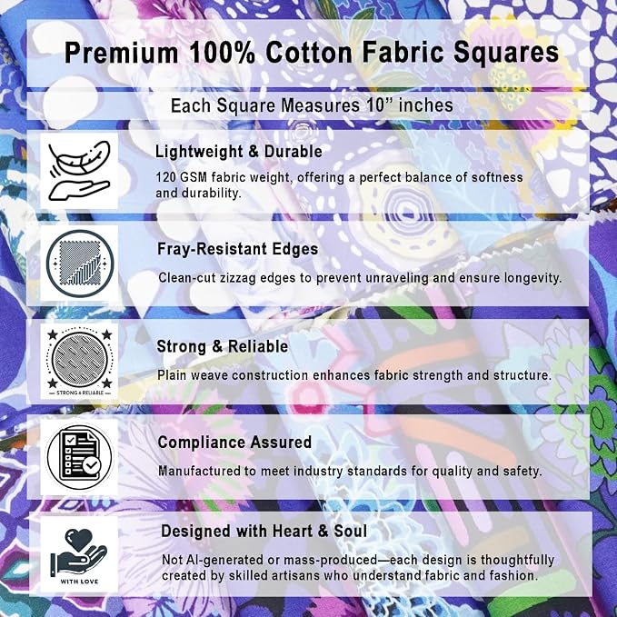 Soimoi 40 Pcs 10 x 10 inches Quilting Fabric Bundles Precut, DIY Cotton Fabric Squares, Printed Layer Cakes Patchwork Materials for Crafts Cloths Decor,Charm Squares for Quilts,Sewing - Blue Harmony - Image 8