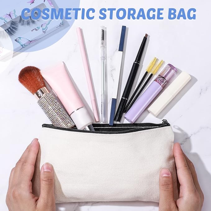 Colarr 99 Pcs Blank Canvas Zipper Pouch Bulk, Multipurpose Makeup Bags Pencil Pouch Cosmetic Case Travel Toiletry Bag with Zipper for DIY Craft, Embroidery, Sublimation, Purses, Stationery, 8.3" x 5" - Image 3