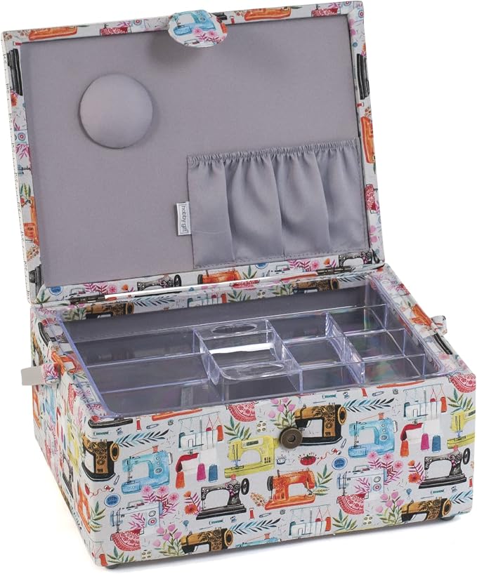 Hobby Gift Large Sewing Box Craft Storage Box with Handle Internal Accessories Tray Pin Cushion and Pocket for Sewing Knitting and Hobby Supplies - Image 5