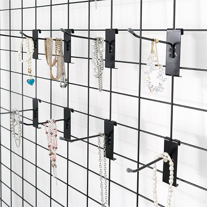 HUHOLE 50 Pack 4 Inch Black Gridwall Hooks Metal Display Hangers | Fits 3 x 3 Inch Wire Grid Panels, 20 lb Capacity Hooks for Retail Store, Craft Fair, Jewelry Rack and Garage Organizer - Image 6