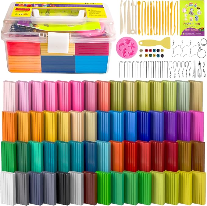 Cyajm 60 Colors Oven Bake Clay Kit, Individually Wrapped | For kids jewelry making, home art. Easy to shape and bake by CyAJM