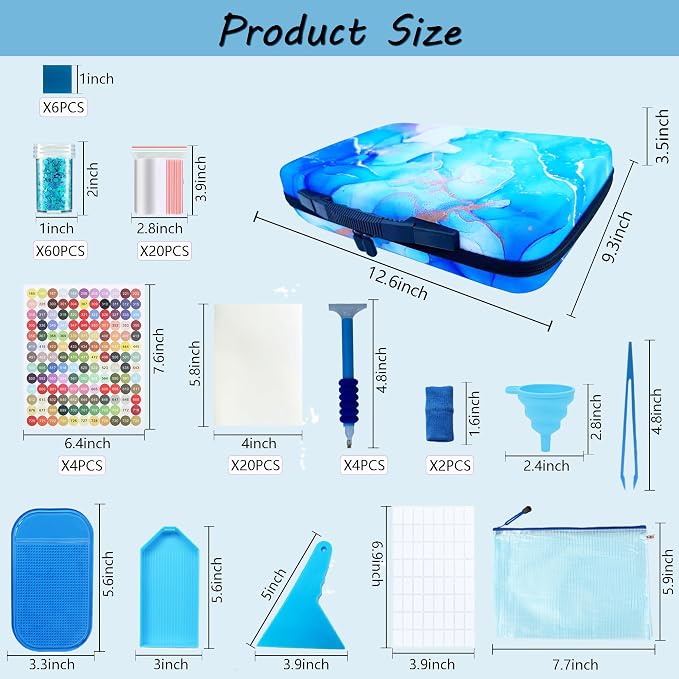 Muzagroo Art Diamond Painting Storage Containers Diamond Art Storage Case with Accessories and Tools Portable Shockproof 60 Slots Organizer Case for Diamond Painting Kits Standard Set (Blue) - Image 6