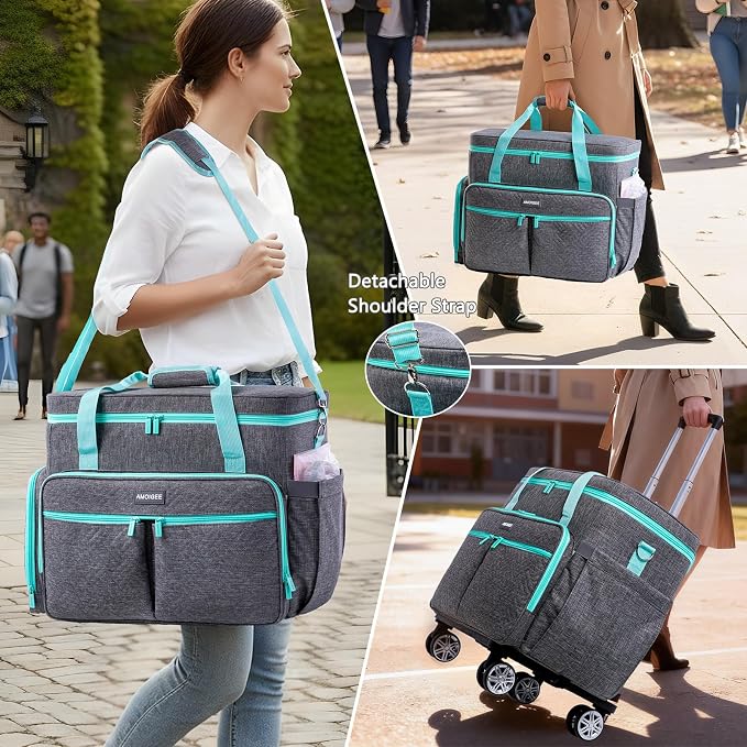 AMOIGEE Rolling Tote Bag with Wheels and Handle, Sewing Machine Case, Craft Organizer Tote for Scrapbooking Storage, Teacher Rolling Bag, Craft Supply Storage, Art Bag, Rolling Cart for Teachers - Image 6