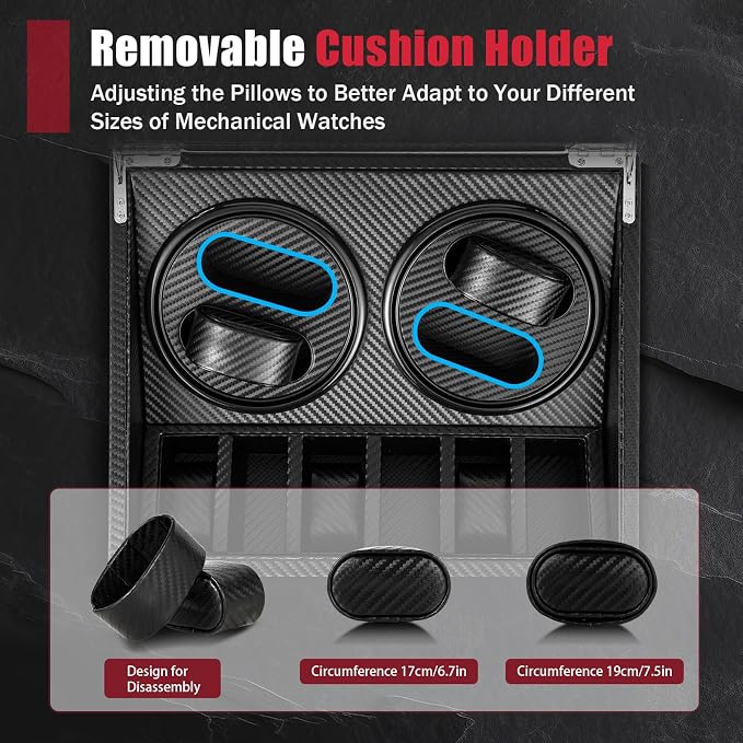 Watch Box, 4+6 Automatic Mechanical Watch Winder Box Self-winding Display Box Organizer for Men, Best Gift for Thanksgiving Day Christmas, Black - Image 2