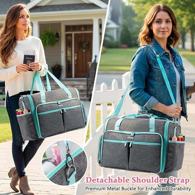 AMOIGEE Full-Open Sewing Machine Case, Large Sewing Machine Storage Bag for Travel - Heavy-Duty Embroidery Tote for Brother Singer Janome Standard Machines Holder with Pocket for Accessories and Tools - Image 5