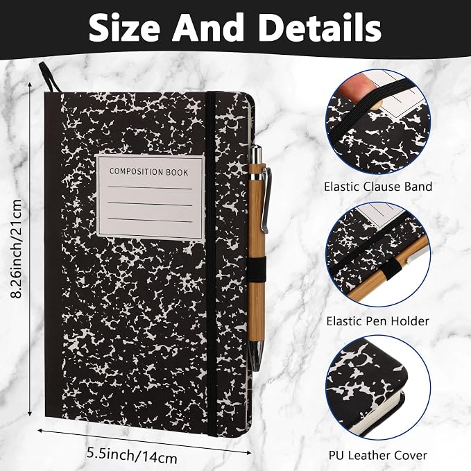 Laumoi 28 Pack A5 PU Leather Lined Notebook Journal, Black,Marble | PU Leather Journals, Wide Ruled 5.5x8.2 Inch, For School Business Work Writing, Bulk Ideal for Classroom Office Supplies - Image 2