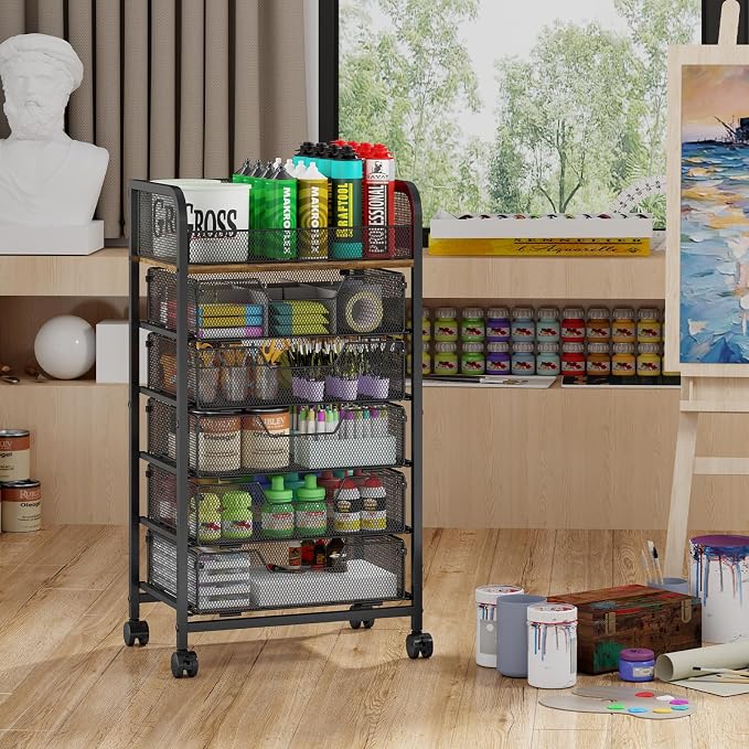 Yociyoga 6-Tier Craft Cart with Wheels-Rolling Storage Cart with Drawers,Rolling Utility Cart with DIY Divider,Art Supply Organizer Cart,Rolling Cart with Drawers,Craft Organizers and Storage,Black - Image 8