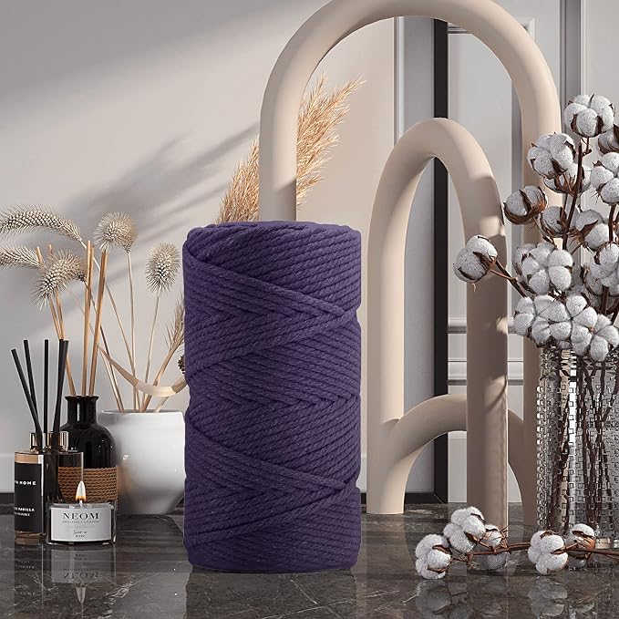 ZUEXT Macrame Cord, Dark Violet, 5mm x 109yds Cotton String Macrame Yarn | 100% Natural Handmade, 4 Strands Twisted Cotton Rope, For Wall Hanging Plant Hangers Gift Wrapping Tapestry DIY Crafts, 100m - Image 6