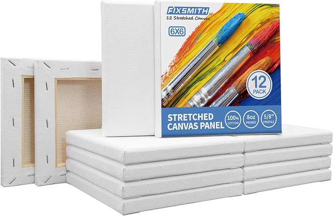 Stretched Canvas for Painting - 6x6 White Canvas Bulk Pack of 12,Primed,100% Cotton,5/8 Inch Profile of Super Value Pack for Acrylics,Oils & Other Painting Media. - Image 2