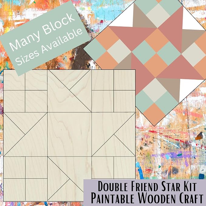 Star Barn Quilt DIY Kit Unfinished Wood Quilt Block Sign Pattern | Paintable Wood Panel (18 inches, Double Friendship Star) | DIY Painting Craft Kit for Adults | Farmhouse Wall Art and Quilting Décor - Image 3