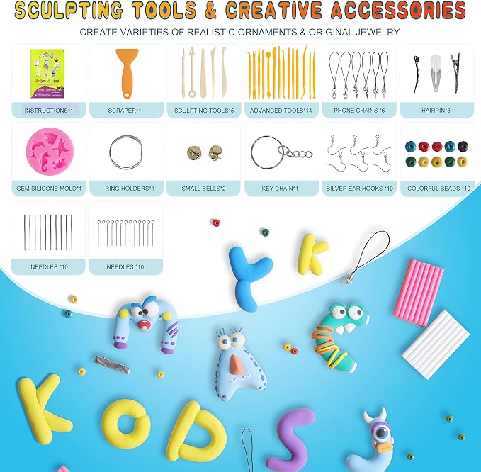 Cyajm 60 Colors Oven Bake Clay Kit, Individually Wrapped | For kids jewelry making, home art. Easy to shape and bake - Image 5