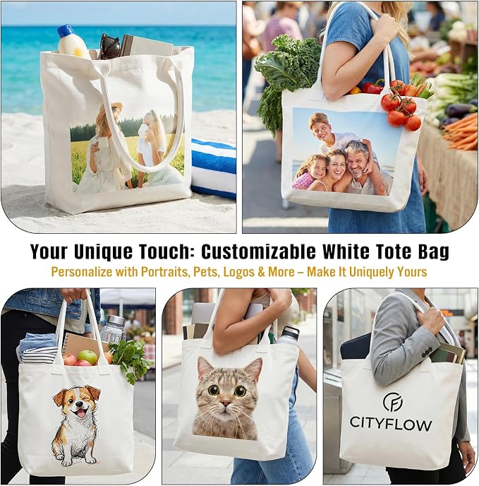 Custom Canvas Tote Bags Bulk with Logo 1 | 6 | 10 | 30 | 50 | 100 Pack Personalized Reusable Grocery Shopping Bags - Image 7