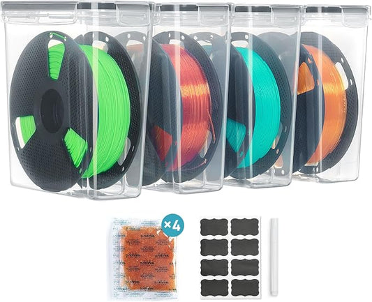 Vtopmart Filament Storage Box, 4 Pack, Clear, for 1KG Spools | Desiccant, Labels & Marker, Waterproof, 1KG Spools, Dust-Proof & Stackable, PLA/ABS/PETG/TPU/Nylon by Vtopmart