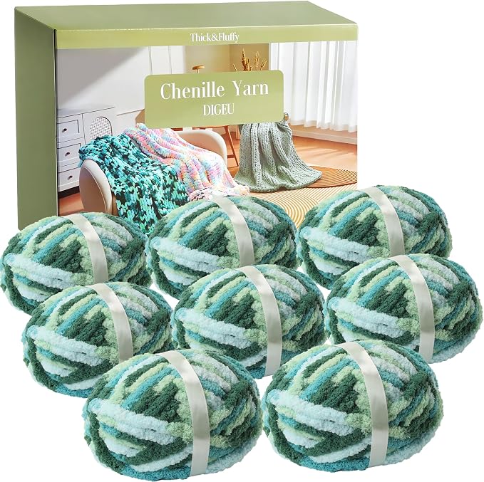 Chunky Chenille Yarn for Hand Knitting 8 Jumbo Pack Chunky Yarn for Hand Soft Blanket Knitting, Bulky Thick Fluffy Yarn for Crocheting (Sea of Clouds) by DIGEU