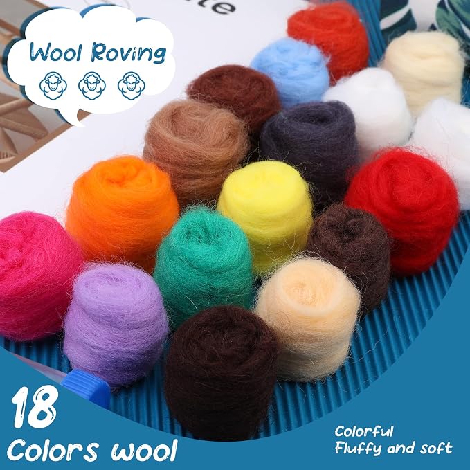 IMZAY Needle Felting Kit 18 Colors Wool Felting Kit Wool Roving Set | Needle Felting Starter Kit with Storage Bag Needle Felting Tools, Wool Felt Tools for Felted Animal Needle Felting Supplies - Image 3