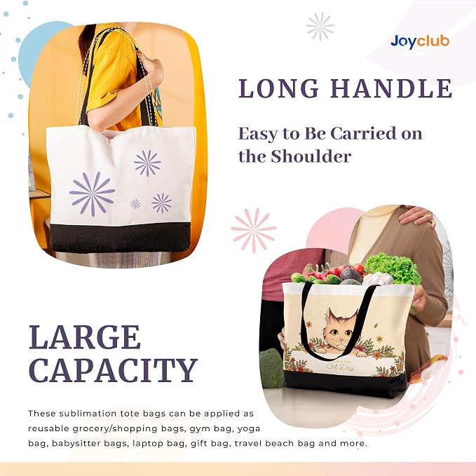Joyclub 20 Pack Large Canvas Tote Bags Bulk Sublimation Blanks with Long Handle 18.5 x 15 x 4 inch Heavy Duty Totes Polyester Bags Wide Reusable Grocery for DIY Decorating Crafting Painting Shopping - Image 5