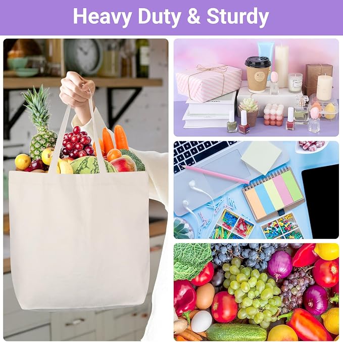 Segarty Canvas Tote Bag, 12 Pack 17.7x13.78x5.9 Blank Canvas Tote Bags for Women, Reusable Tote Bag with Natural Cotton and Shoulder Strap, Bulk for DIY, Grocery Shopping, Beach, Travel，Gift - Image 4