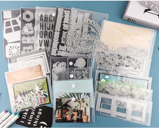 BAOFALI 50 Pcs/Set 7x9.4inch Clear Stamp and Die Storage Pockets, Stamp Storage Bags, Plastic Envelopes, DIY Scrapbooking Storage Die Cuts for Stencil Storage Card Making Cutting Dies - Image 7