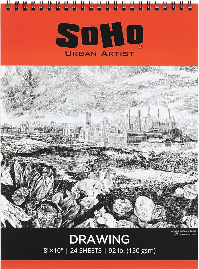 SoHo Urban Artist Softcover Drawing Pad - 8"x10", 36 Pack w/864 Sheets Total - 92 lbs/150gsm, Mixed Media, Dual-Sided, Acid-Free, Wire-Bound, Micro-Perforated, Repeated Erasing & Reworking by SoHo+Urban+Artist