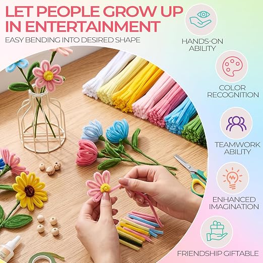 Libima 3800 Pcs Pipe Cleaners Bulk 10 Colors 12" Fall Pipe Cleaners Craft Set Chenille Stems Flower Kit 6mm Colorful Thanksgiving Day Autumn Gift Fuzzy Sticks Party Supply for DIY Art (Macaron) - Image 7