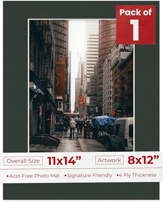8x12 Mat for 11x14 Frame - Precut Mat Board Acid-Free Show Kit with Backing Board, and Clear Bags Black 8x12 Photo Matte Made to Fit a 11x14 Picture Frame Matboard for Framing, Pack of 1 Mat by PosterPalooza