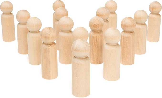 Wood Peg Dolls, 3.5 Inch Large Dad Shape Wooden Peg People, Pack of 10 Wood Dolls, Strong Birch Wood People Figures, Peg Doll, Unfinished, Pegs for Crafts by Woodpeckers