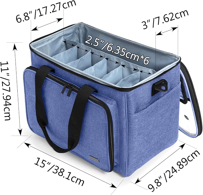 Teamoy Knitting Bag, Yarn Storage Organizer Crochet Bag Tote, Dark Blue | Yarn Holder with Inner Divider(Sewn to Bottom) for Crochet Hook, Knitting Needles(Up to 14"), Project and Crocheting Supplies - Image 6