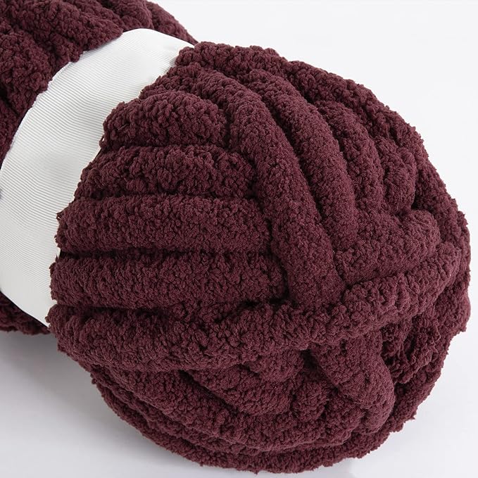 Hombys Wine Red Chunky Chenille Yarn for Crocheting & Knitting, Super Bulky Thick Fluffy Yarn for Hand Knitting Blanket, Soft Plush Yarn, 8 Jumbo Packs (27 yds, 8 oz Each Skein) - Image 8
