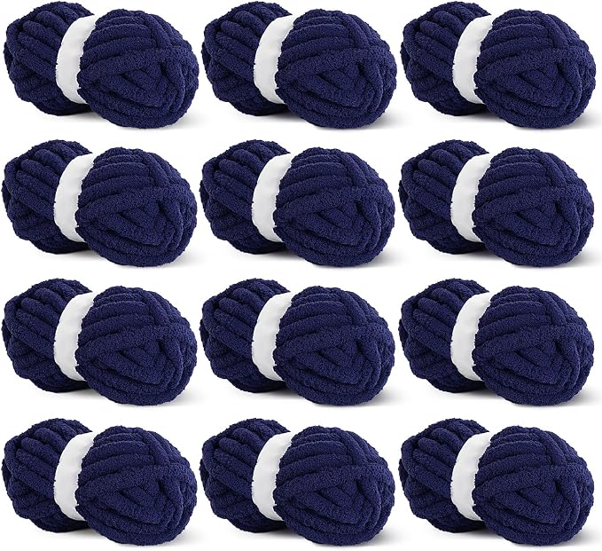 HOMBYS Navy Blue Chunky Chenille Yarn for Crocheting, Bulky Thick Fluffy Yarn for Knitting,Super Bulky Chunky Yarn for Hand Knitting Blanket, Soft Plush Yarn, 12 Jumbo Pack (27yds,8 oz Each Skein) by HOMBYS