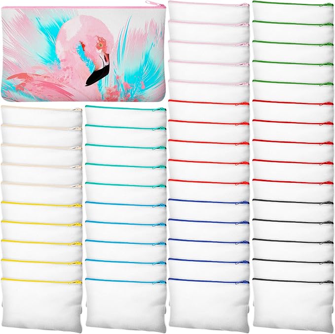 Frienda 100 Pcs Sublimation Blank Canvas Makeup Bags Bulk DIY Heat Transfer Canvas Pen Case Pencil Cosmetic Makeup Bags Clear Sublimation Blank Pouch with Zipper (7 x 4.3 Inch,Mixed Colors) by Frienda
