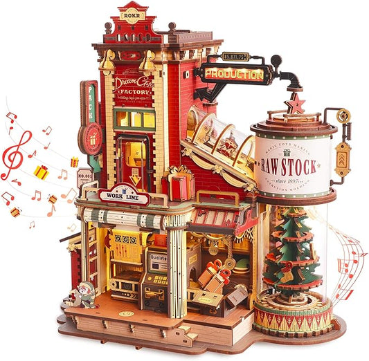 ROKR 3D Wooden Puzzle for Adult - Gift Factory Mechanical Model Kit with Music & Lights, 449pcs Adult Wooden Puzzles, DIY Building Toy for Adults