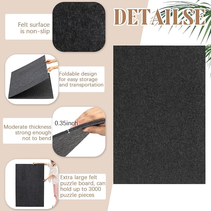 Blosssound Dark Gray 55 x 37 for 3000 Piece Foldable Puzzle Board Mat Large Portable Felt Jigsaw Puzzle Mat Pad Non Slip Storage Board - Image 2