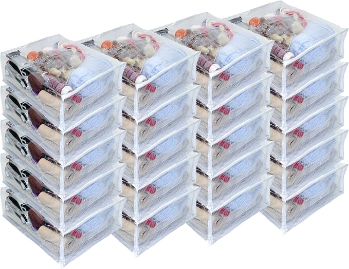 20-Pack Heavy Duty Vinyl Zippered Closet Square Storage Bags (Clear) for Sweaters, Throws, Arts & Crafts, Toys and Much More! (12" x 15" x 5") 3.9 Gallon by OrehHomewares