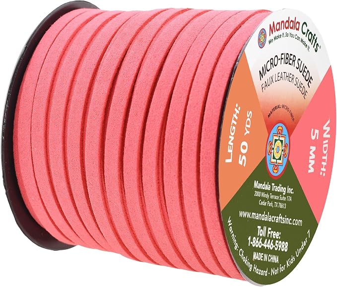 Mandala Crafts 5mm Coral Faux Suede Vegan Leather, Jewelry Making | 50 Yards Durable Flat Leather Strings, Laces & Strips for Bracelets, Necklaces, Braiding, Dream Catchers Supplies & Chokers - Image 2