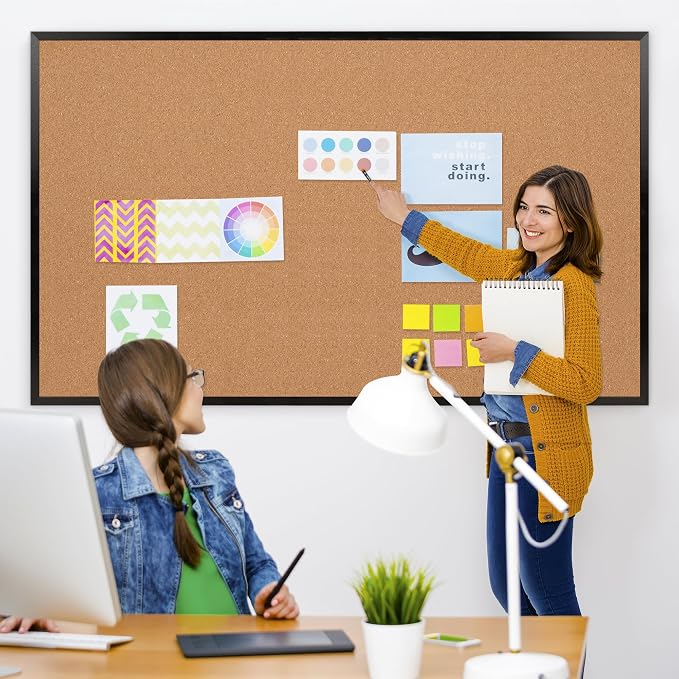 Extra Large Cork Bulletin Board 72" X 48", Black Wood Framed 6'x4' Corkboard for Wall, Wall Mounted Notice Pin Board with 18 Push Pins for School, Home & Office - Image 2