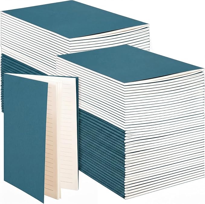 100 Pcs A5 Journals Notebooks Bulk,Dark Green,Lined | Kraft Softcover Small Notebooks 5.5 Inch x 8.3 Inch Notepads with 60 Page 30 Sheet for Writing Sketch Travel Office Supplies by Mimorou