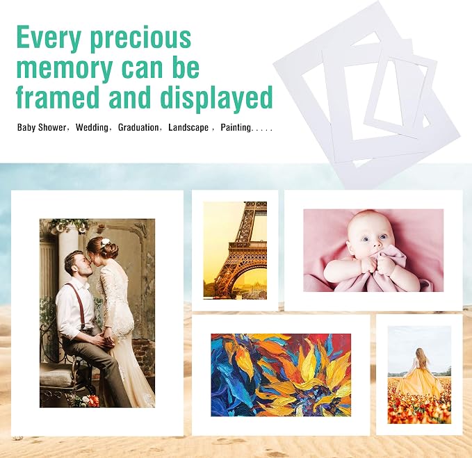 Falling in Art Acid Free 8x10 Pre-Cut Picture Mat Board Kit for 5x7 Photo | Includes 25 White Core Bevel Cut Mattes, 25 Backing Boards, 25 Crystal Clear Bags - Image 5