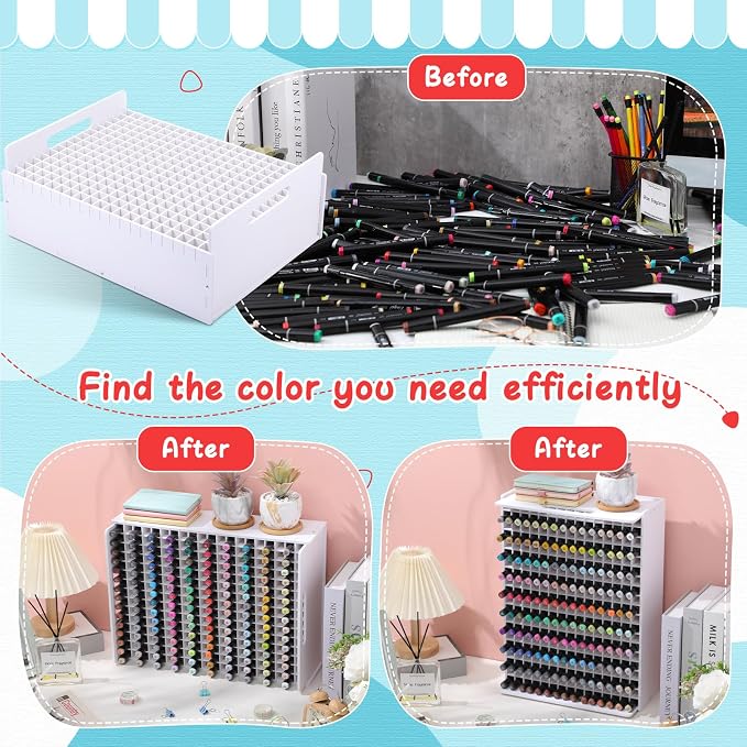 Marker Pen Organizer Holder, Art Marker Storage Rack for Colored Pens Pencils Brushes Adjustable Craft Art Supply Storage for Desk Organizer (300 Slots) - Image 3