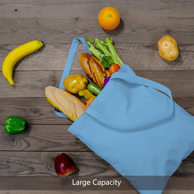 TOPDesign 6-Pack Economical 16"x15" Baby Blue Cotton Tote Bag, Lightweight Medium Reusable Grocery Shopping Cloth Bags, Suitable for DIY, Advertising, Promotion, Gift, Activity - Image 4