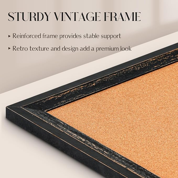 Large Cork Board Bulletin Board, 48"x36" Corkboard for Wall | Rustic Black Wooden Frame, Decorative Pin Board, Message Board, Notice Board, Vision Board for Home, Office, Kitchen - Image 3