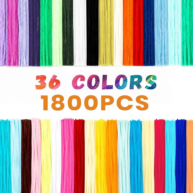 1800 PCS 36 Colors Pipe Cleaners | Pipe Cleaners Bulk for Crafts, Multi-Color Chenille Stems for Projects Creative DIY Room Decor(12inch*6mm) - Image 3