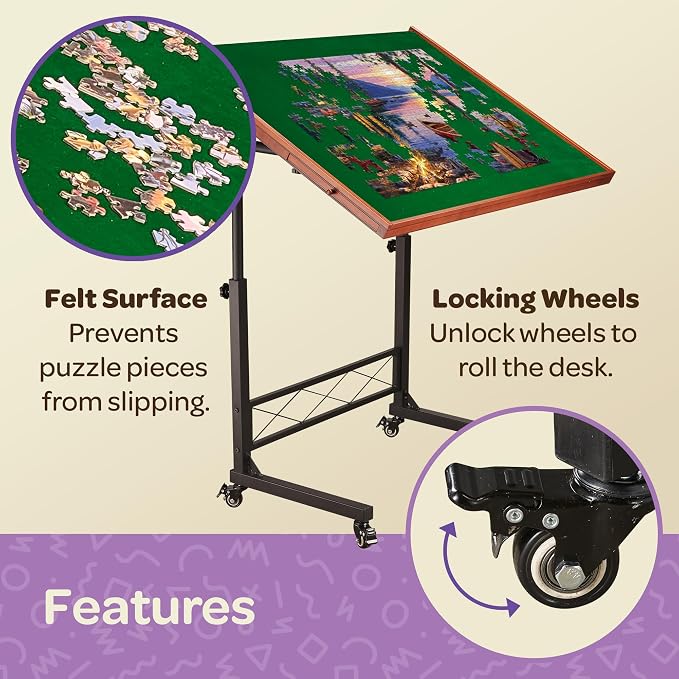 JoyBerri Jigsaw Puzzle Table with Drawers – Adjustable Height, All Ages | Portable puzzle station, for 1500 piece, 9 height levels, locking wheels, cover & bonus puzzle included - Image 7