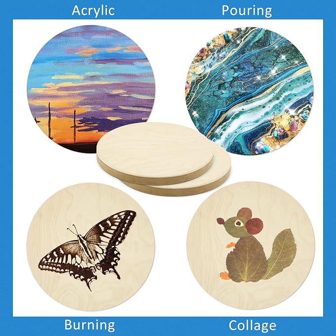2 Pack 6'' Unfinished Round Birch Wood Panels for Painting | Studio 3/4’’ Deep Wood Canvas, Cradle Boards for Acrylic Pouring, Burning, Crafts, Epoxy Resin, Laser Engraving Cutting - Image 3