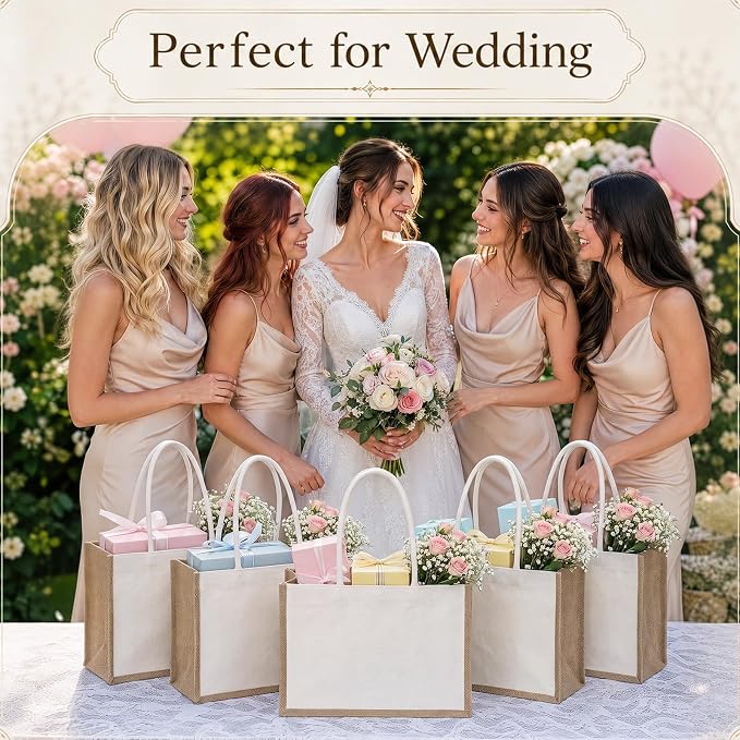 Reginary 16 Pcs Jute Tote Natural Burlap Gift Bags for Bridesmaid Wedding - Image 6