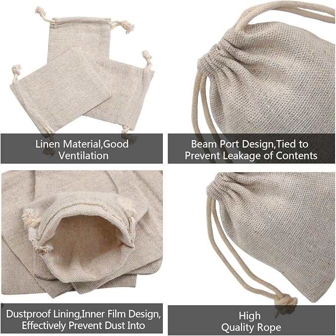 calary 100pcs Double Canvas Drawstring Bag Cotton Pouch Gift Sachet Bags Muslin Bag Reusable Tea Bag - Image 3