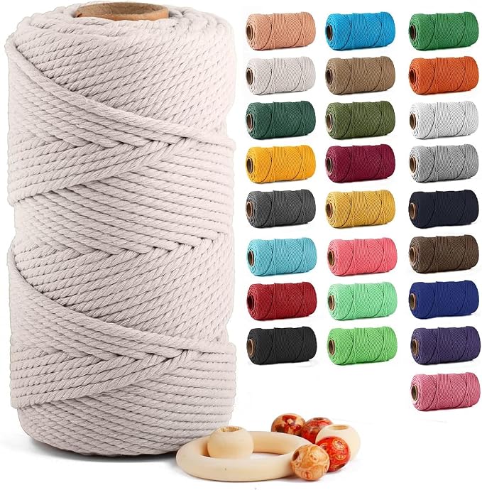 ZUEXT Macrame Cord, Beige White, 5mm x 109yds Cotton String Macrame Yarn | 100% Natural Handmade, 4 Strands Twisted Cotton Rope, For Wall Hanging Plant Hangers Gift Wrapping Tapestry DIY Crafts, 100m by ZUEXT